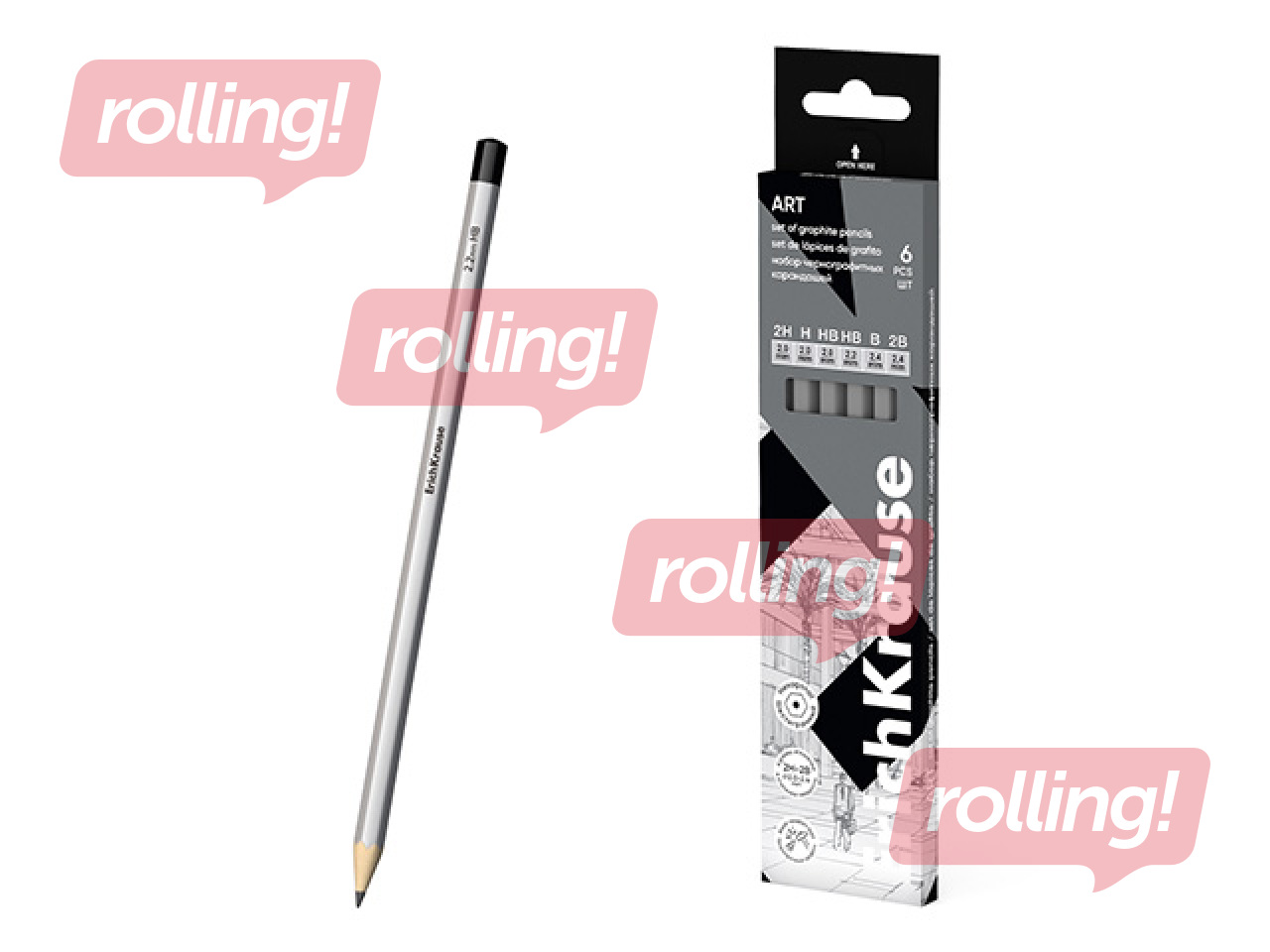 Graphite hexagonal pencils ErichKrause, 6 pcs, HB, B, 2B, 4B, H, 2H