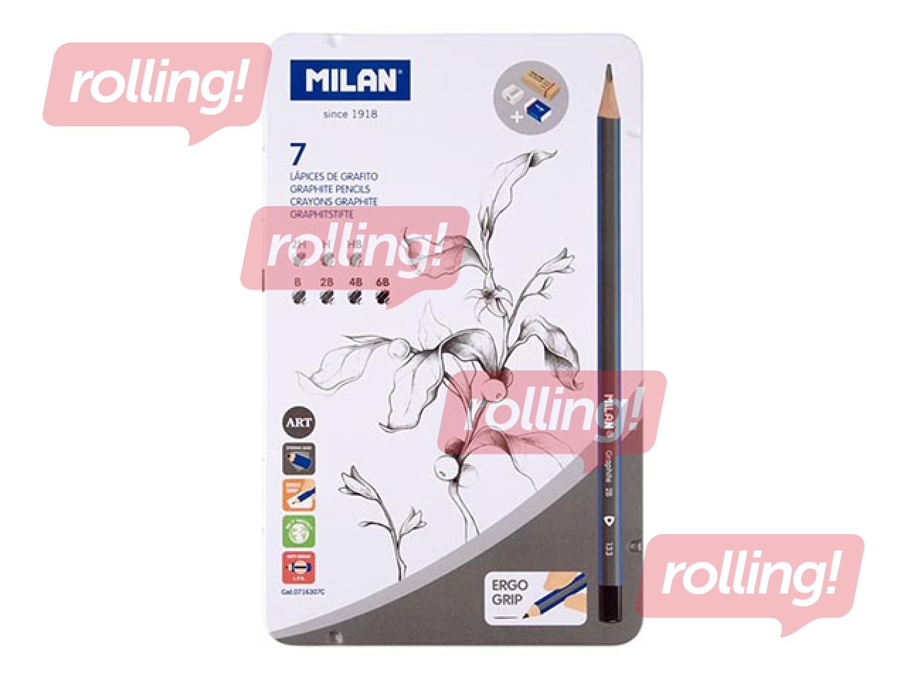 Zīmuļu kompekts Milan, metāla kastē, 7gab