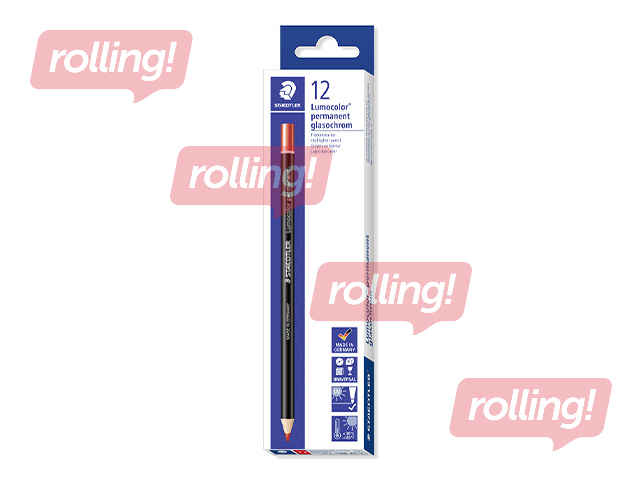 Veekindel pliiats Staedtler Lumocolor glasochrom 108, punane