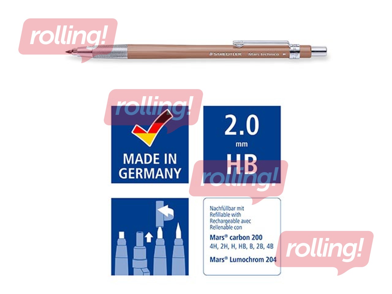 Механический карандаш Staedtler, Mars technico 780, HB, тёмно-розовый, 2мм