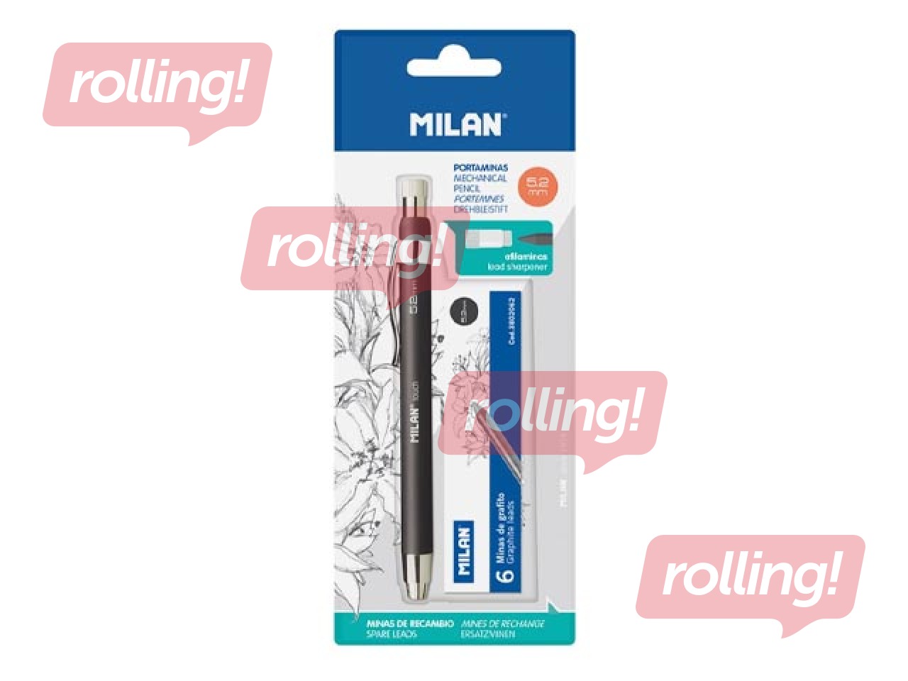 Mehāniskais zīmulis Milan, ar 6 grafītiem, melns, 5.2mm