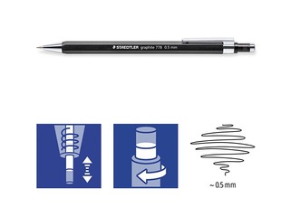 Mehāniskais zīmulis Staedtler, 778, HB, ar dzēšgumiju, melns, 0.5mm