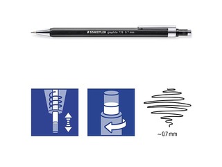 Mehāniskais zīmulis Staedtler, 778, HB, ar dzēšgumiju, melns, 0.7mm