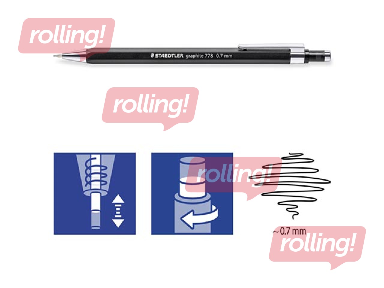 Mehāniskais zīmulis Staedtler, 778, HB, ar dzēšgumiju, melns, 0.7mm