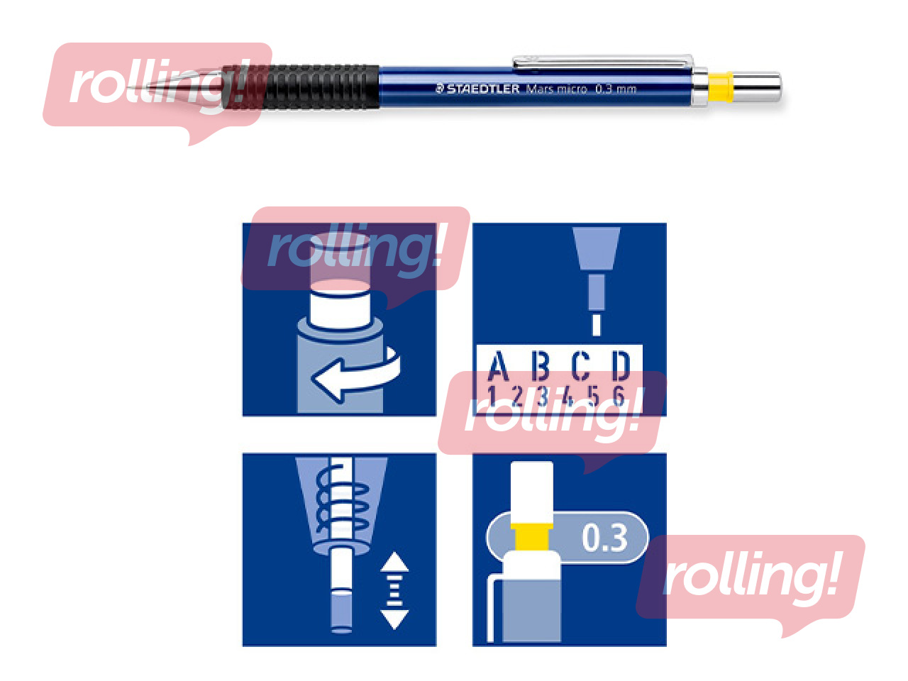 Mechanical pencil Mars micro 775, B, with eraser, 0.3mm