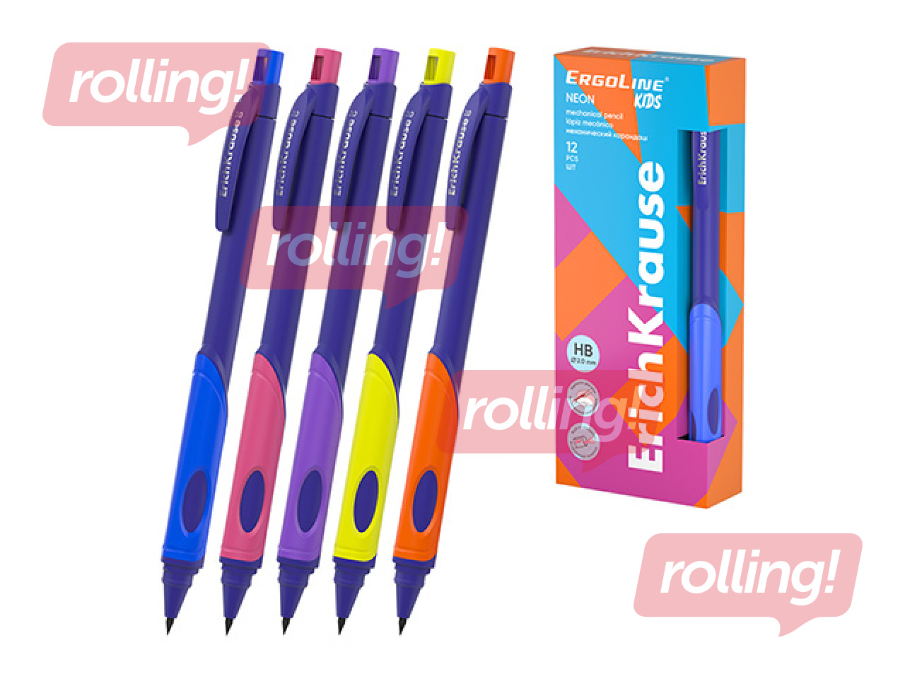 Mechanical pencil ErichKrause ErgoLine Kids Neon, HB, with sharpener, 2.0mm