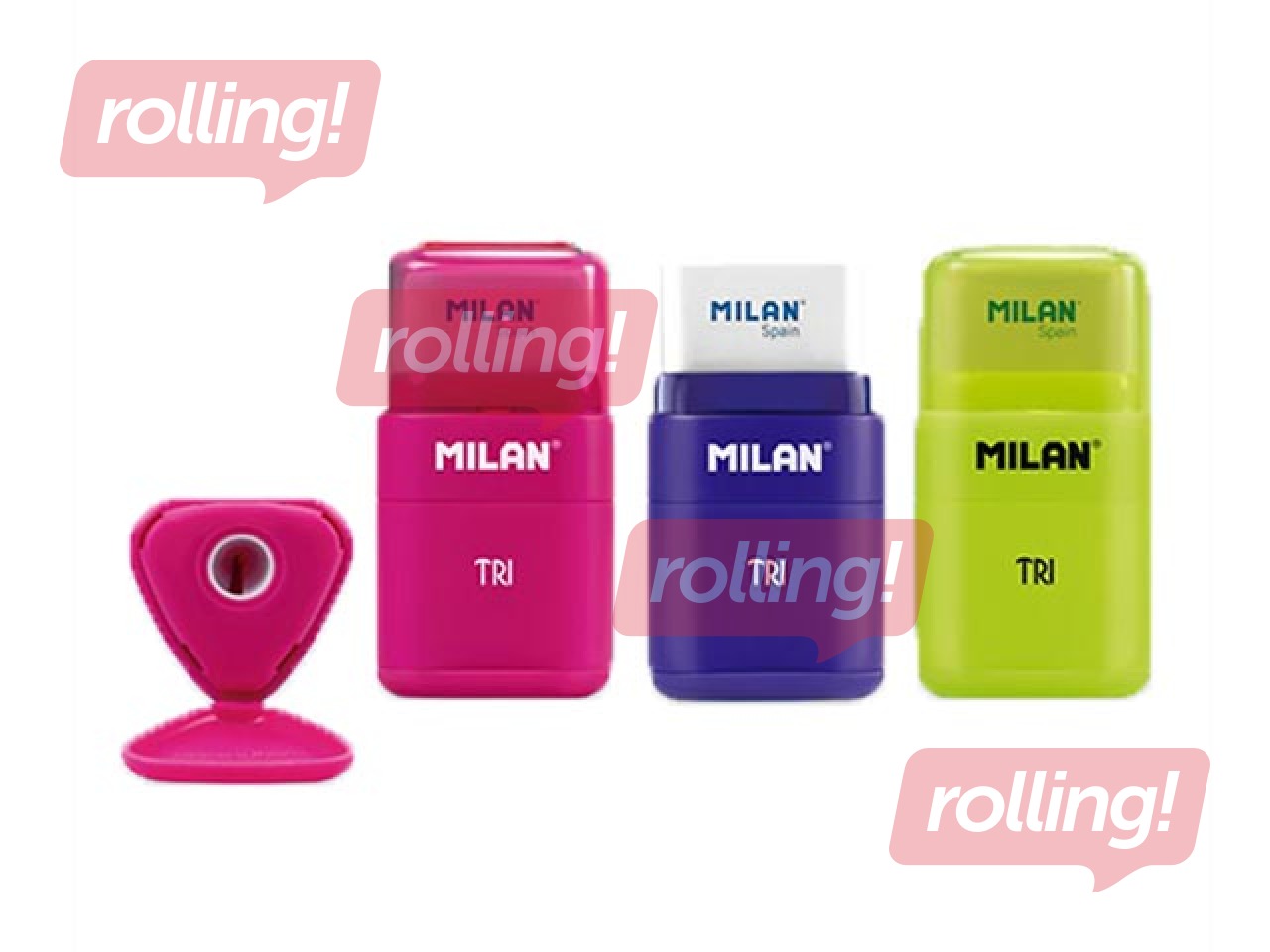 Zīmuļu asinātājs Milan Tri Acid, ar dzēšgumiju, dažādas krāsas