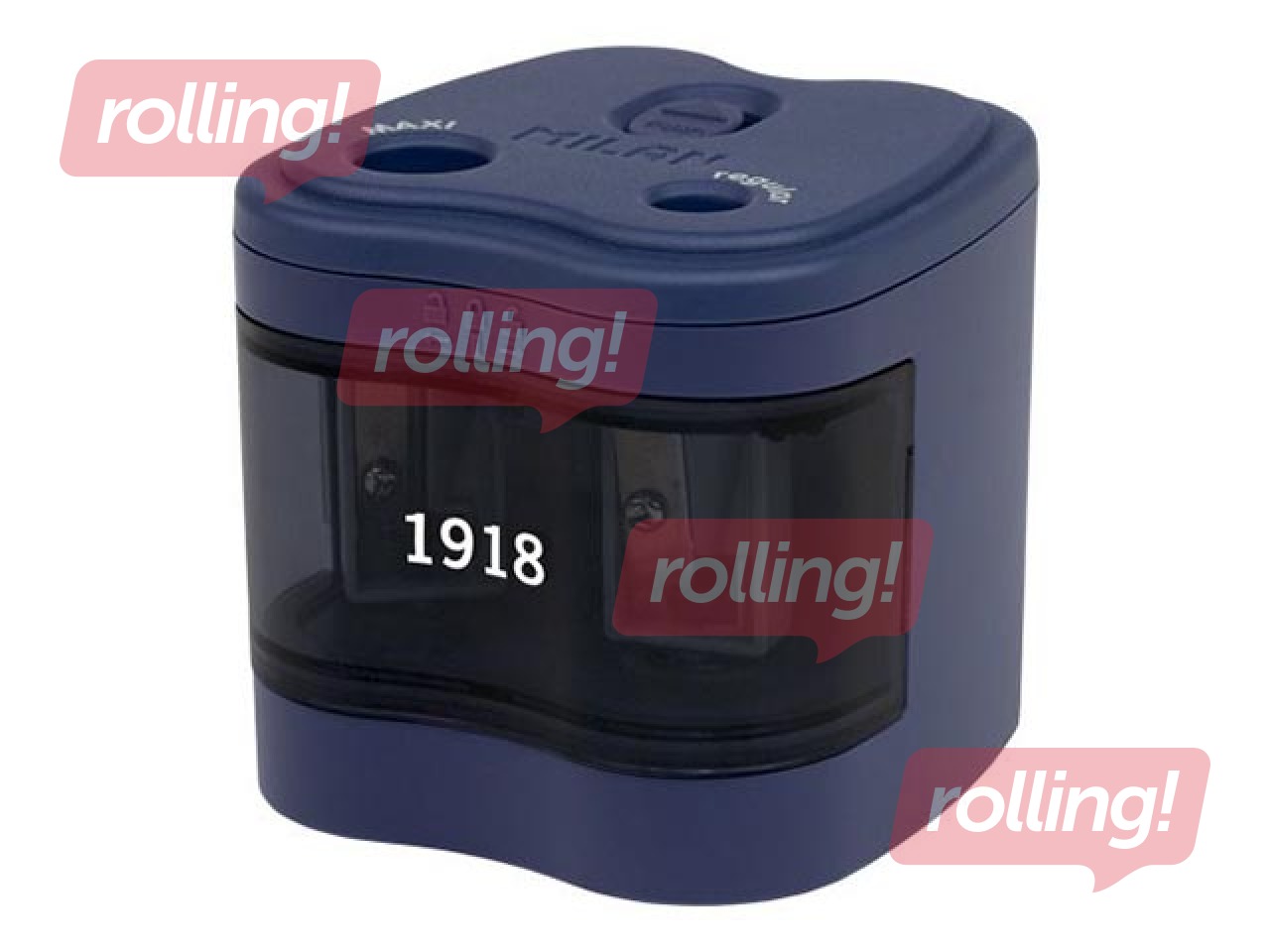 Zīmuļu asinātājs dubultais ar konteineru, elektriskais ar baterijām, Milan 1918, zils