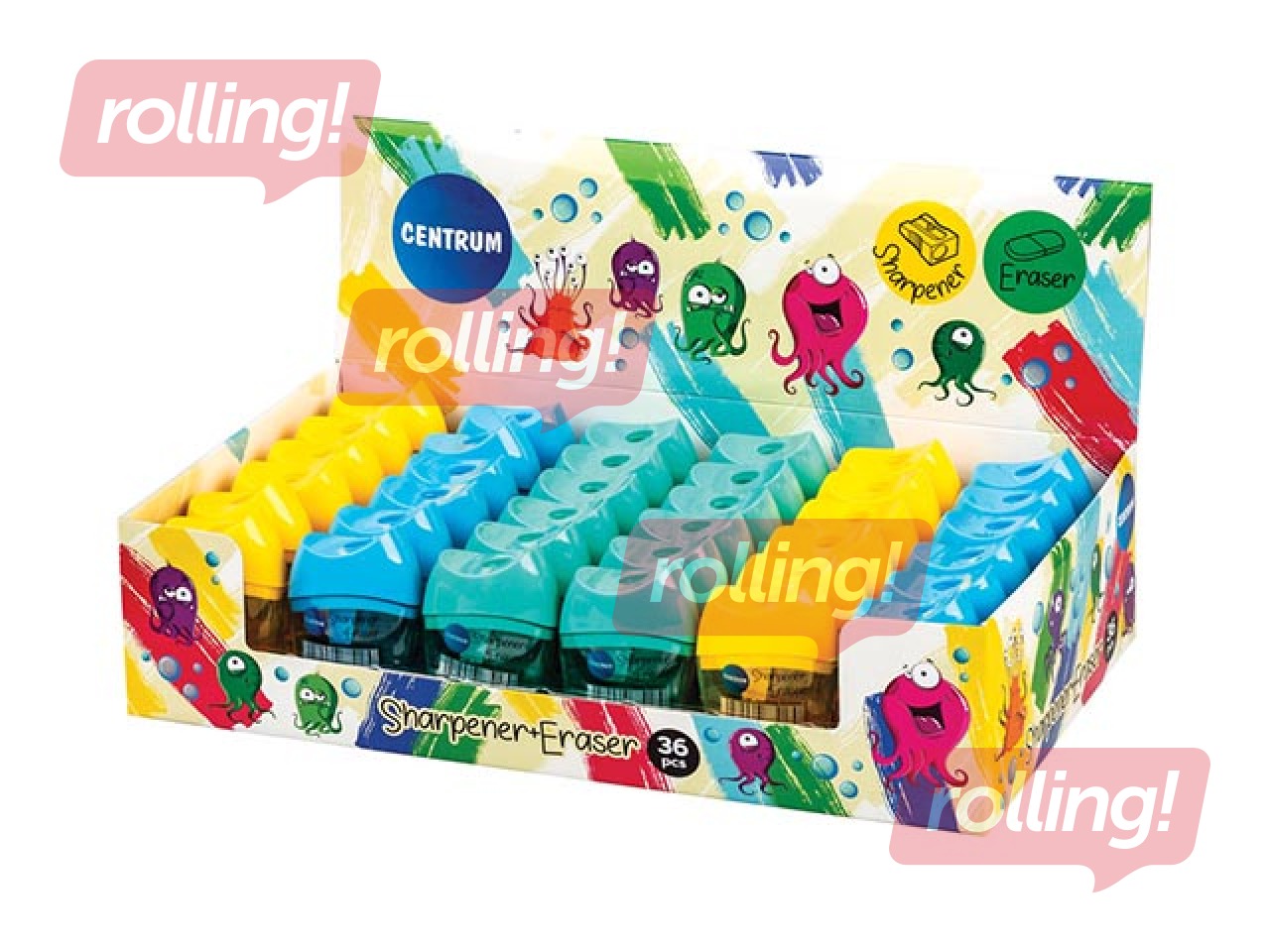 Sharpener with eraser Centrum, different colors