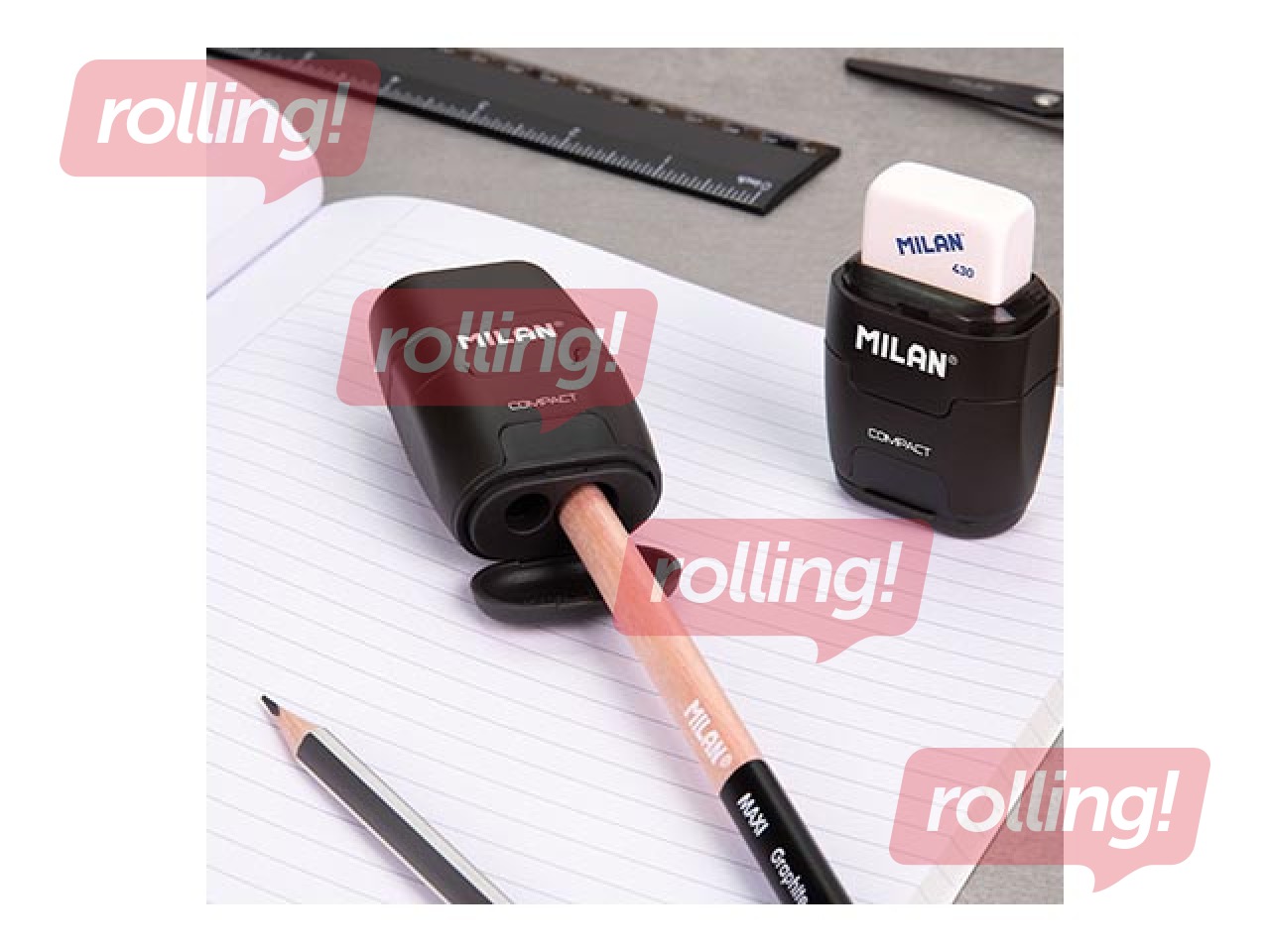 Zīmuļu asinātājs dubultais ar dzēšgumiju Milan Compact Shadow