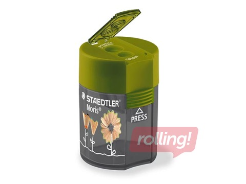 Pencil sharpener with container Staedtler 512, Flowers, double-hole, green