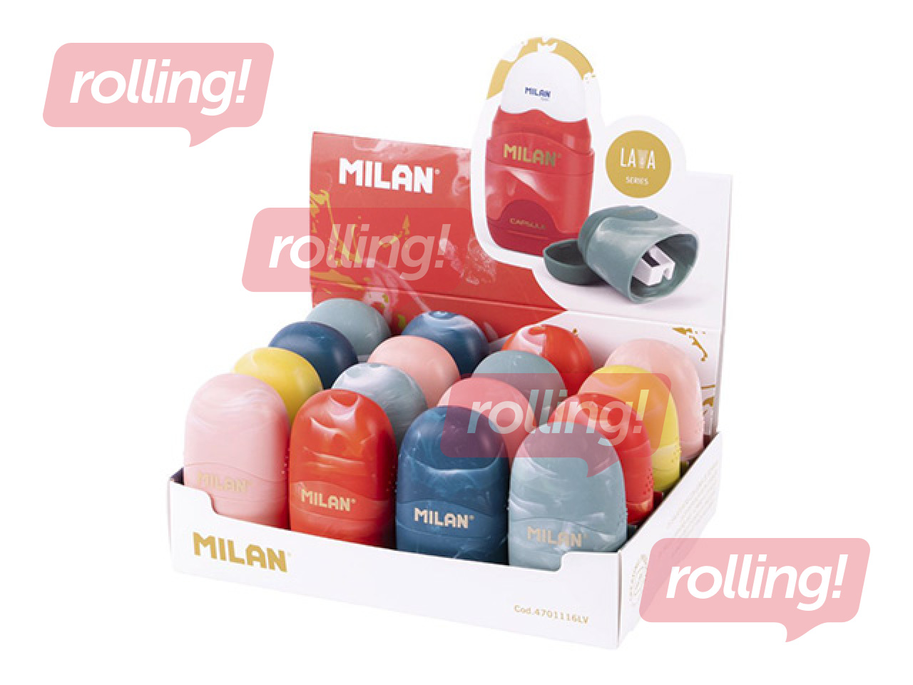 Zīmuļu asinātājs ar dzēšgumiju Milan, Capsule Lava