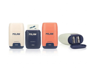 Pencil sharpener double with eraser Milan Compact 430, since 1918 collection, assorted colours, 1pc