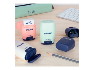 Точилка двойная с ластиком Milan Compact 430, 1918, разные цвета, 1шт