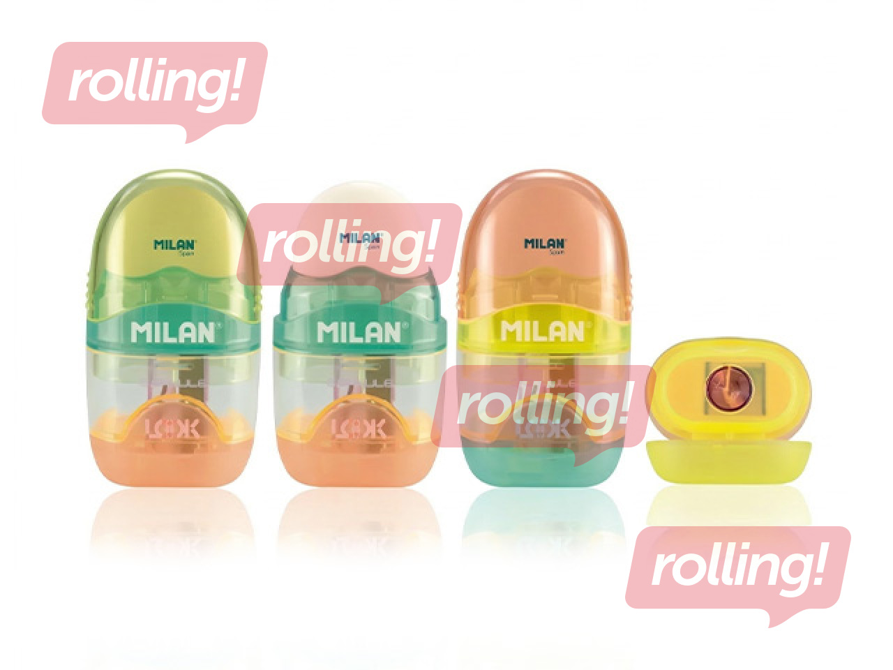 Pencil sharpener with eraser Milan New Look, assorted colours, 1pc