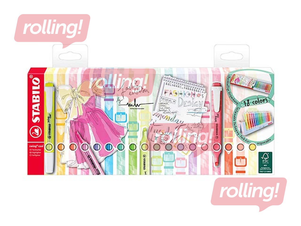 Teksta marķieru Stabilo Swing cool komplekts, 1-4mm, 18 krāsas 