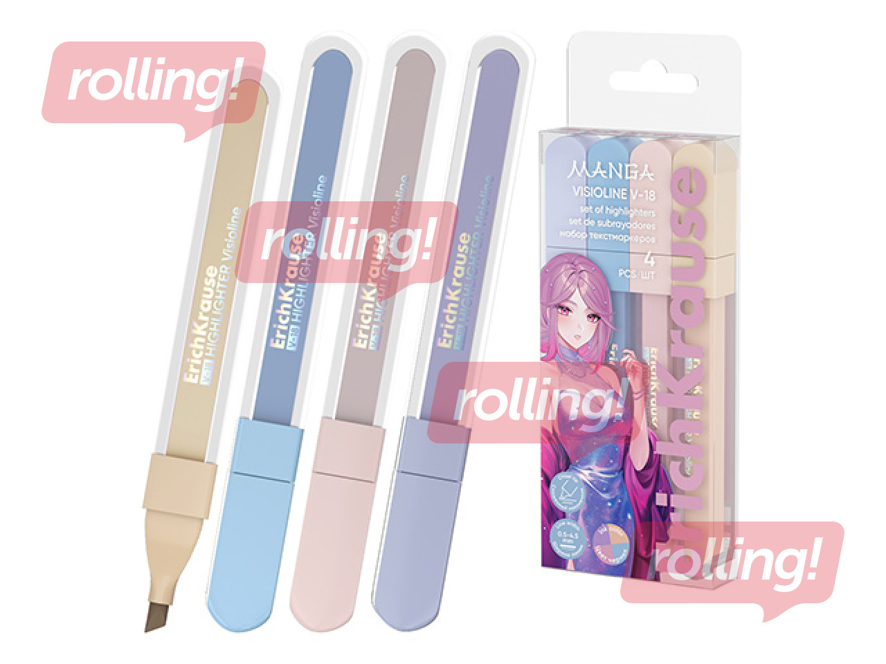 Markerikomplekt ErichKrause, Visioline V-18 Manga, 4 pastellvärvi