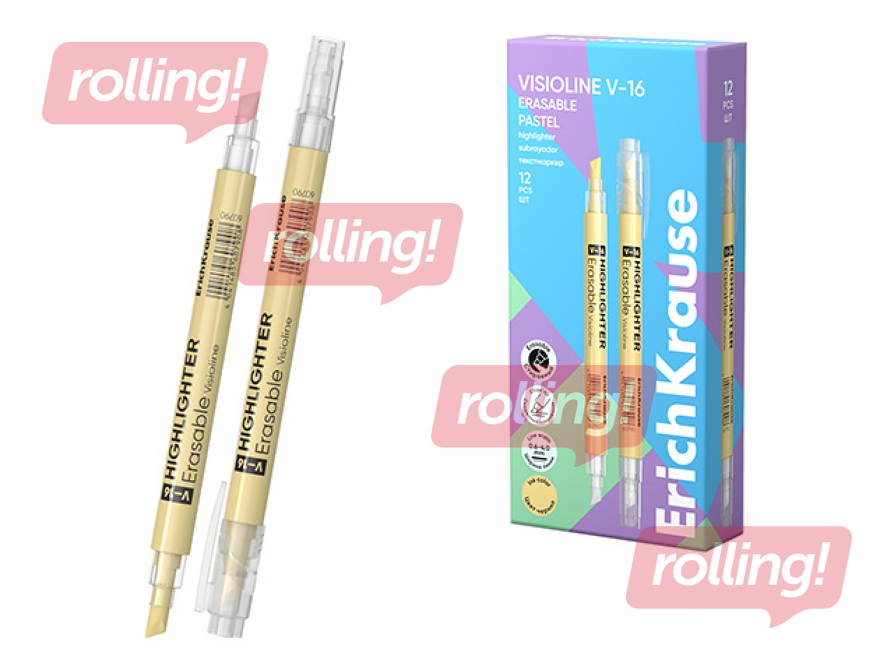 Teksta marķieris ErichKrause, Visioline V-16 Erasable Pastel, dzēšams, pasteļdzeltens