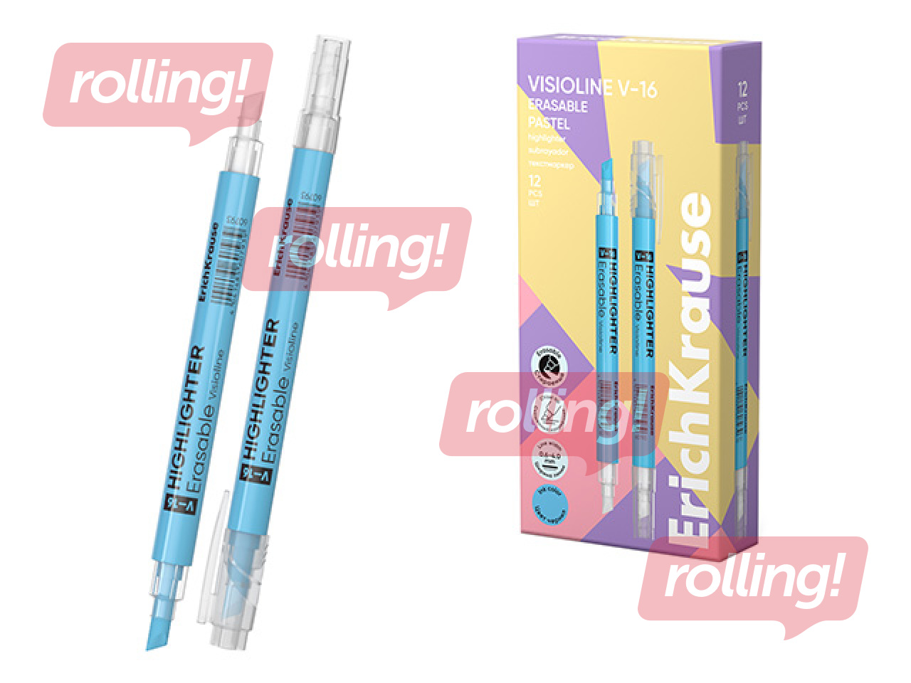 Teksta marķieris ErichKrause, Visioline V-16 Erasable Pastel, dzēšams, pasteļzils