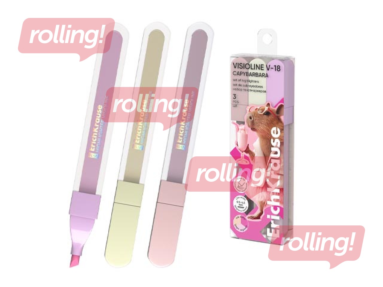 Teksta marķieru komplekts ErichKrause, V-18 CapyBarbara, 0.5-4.5mm, 3 pasteļkrāsas