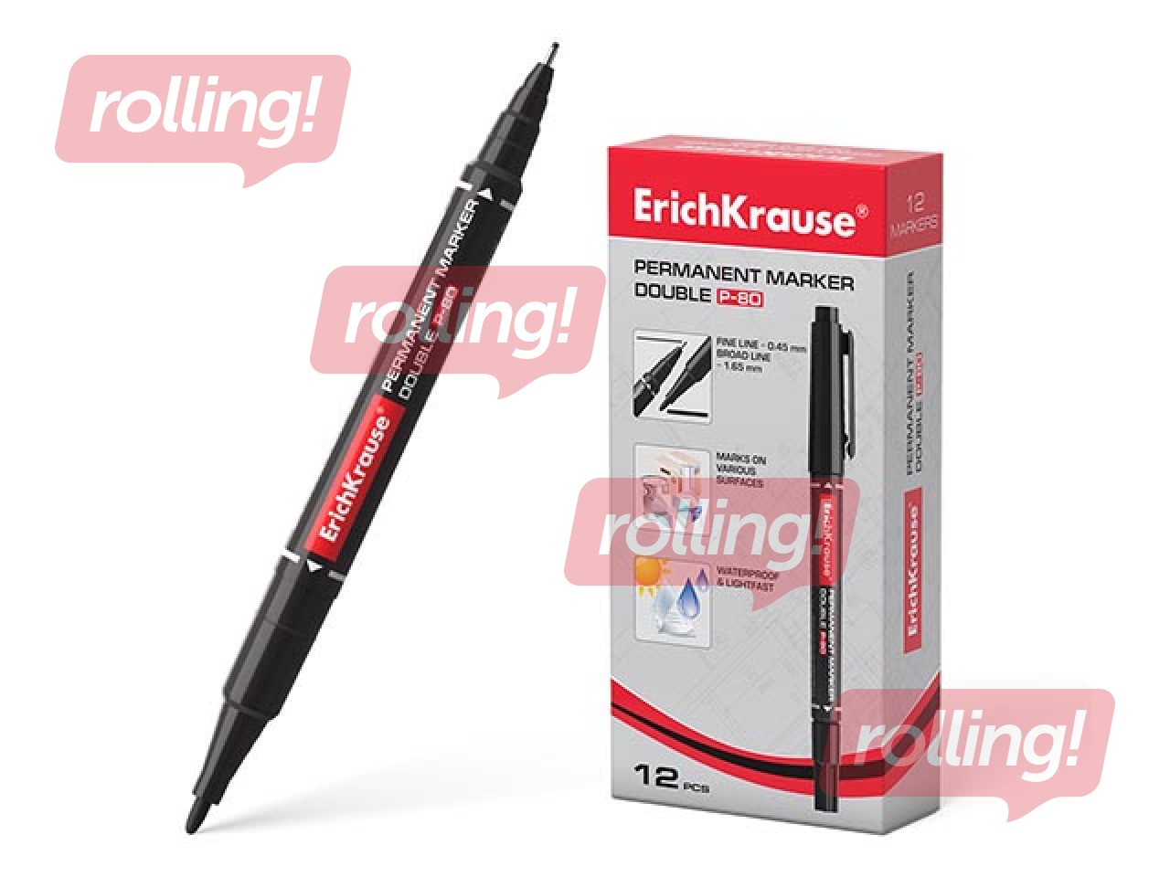 Permanents marķieris ErichKrause P-80, divpusējs, melns, 0.45/1.65mm