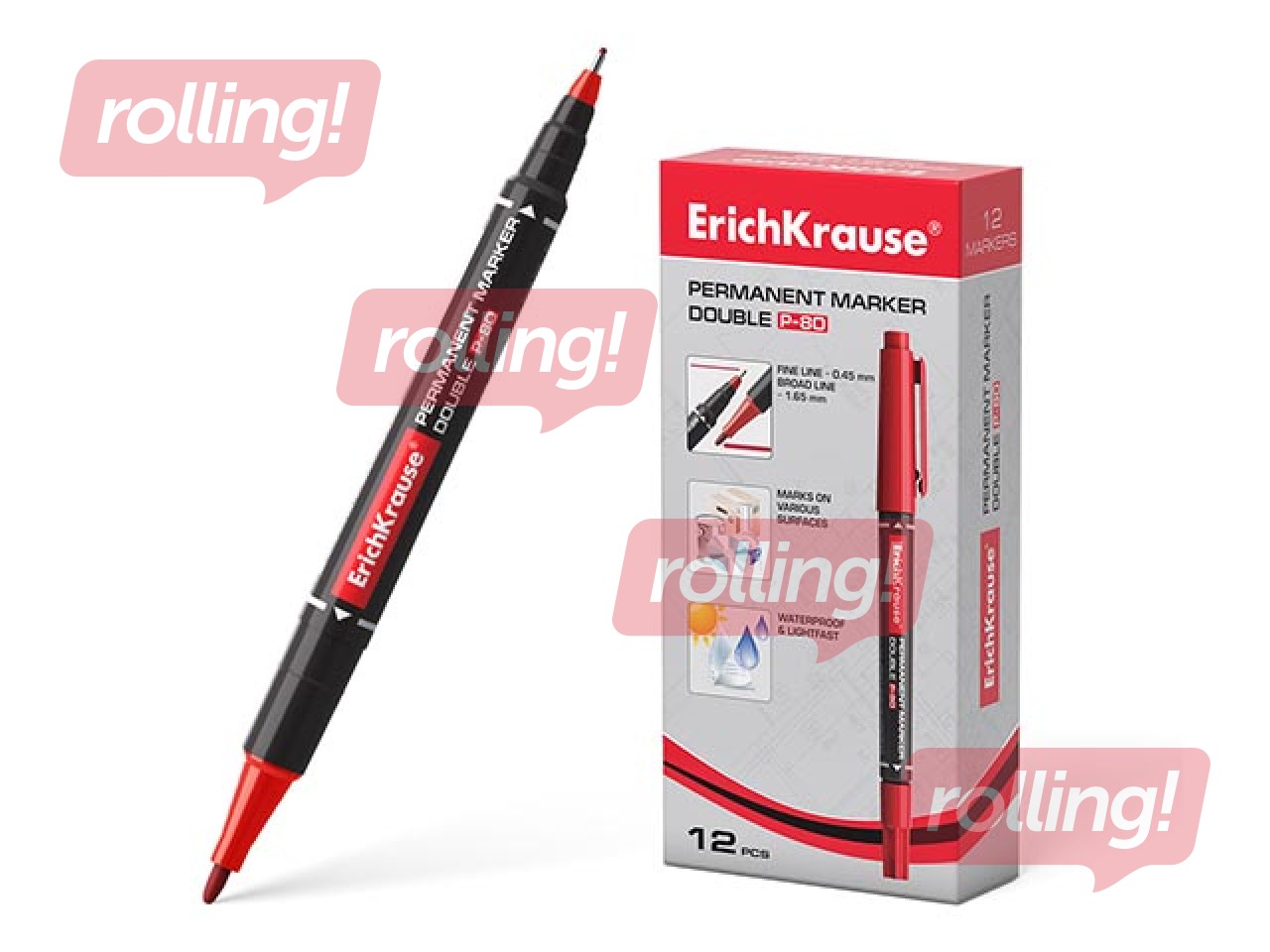 Permanent marker ErichKrause P-80, double-sided, red, 0.45/1.65mm