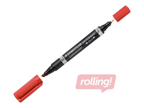 Permanent marker Staedtler Lumcolor DUO, double-sided, red, 0.6mm/1.5mm