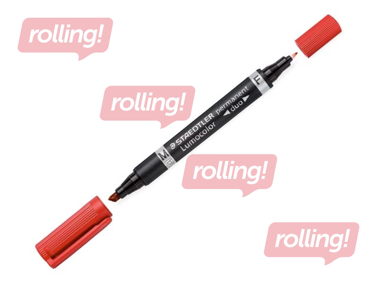 Permanentais marķieris Staedtler Lumcolor DUO, divpusējs, sarkans, 0.6mm/1.5mm