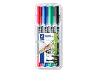 Permanentais marķieru komplekts Staedtler Lumcolor DUO, divpusējs, 0.6mm/1.5mm, 4 krāsas 