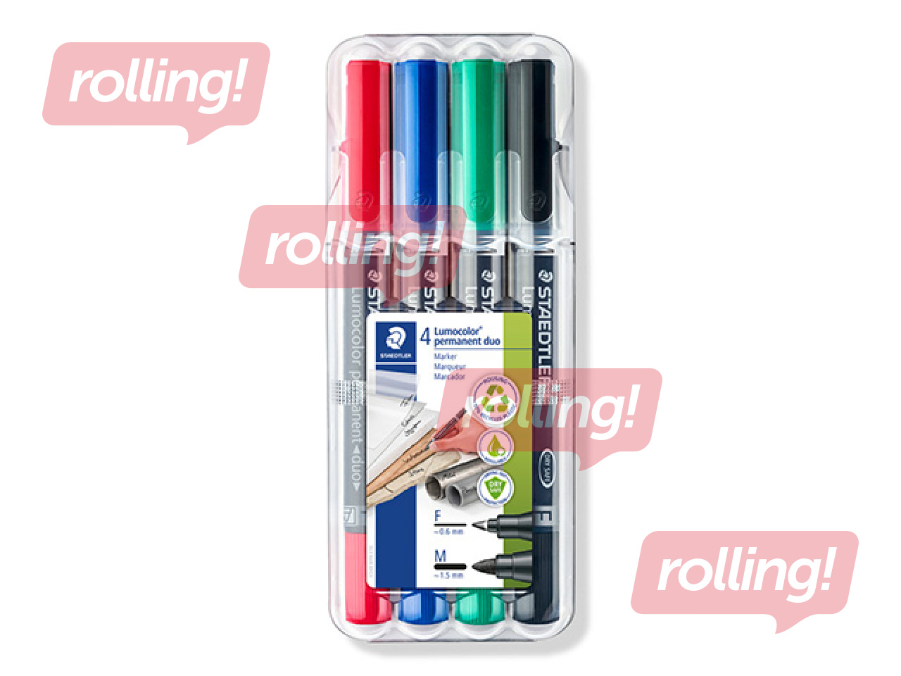 Permanentais marķieru komplekts Staedtler Lumcolor DUO, divpusējs, 0.6mm/1.5mm, 4 krāsas 