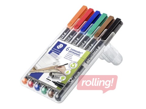 Набор OHP перманентный маркер Staedtler Lumcolor 317, 1мм, 6 цвета