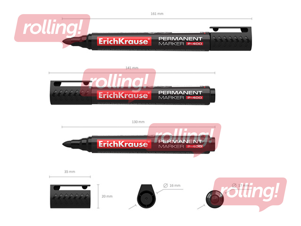 Permanents marķieris ErichKrause P-400, 2mm, melns