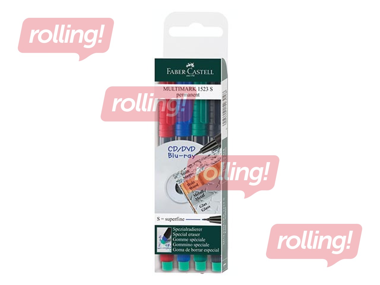 Permanento marķieru komplekts Faber Castell S, 0.4mm, 4 krāsas