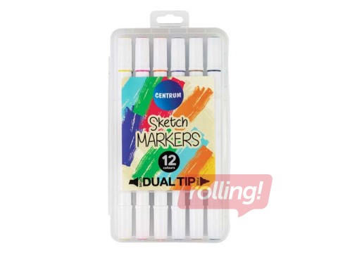 Marķieri skicēšanai un zīmēšanai, divpusējie, 12 krāsas