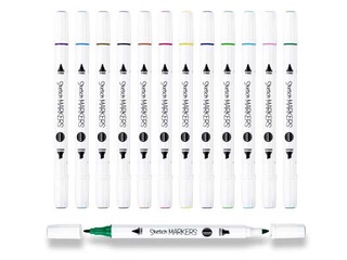 Marķieri skicēšanai un zīmēšanai, divpusējie, 12 krāsas