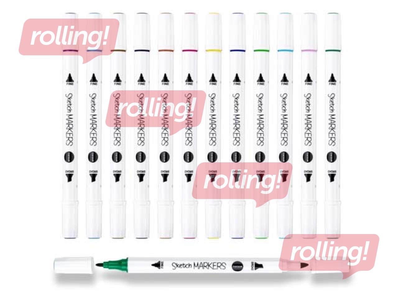 Marķieri skicēšanai un zīmēšanai, divpusējie, 12 krāsas