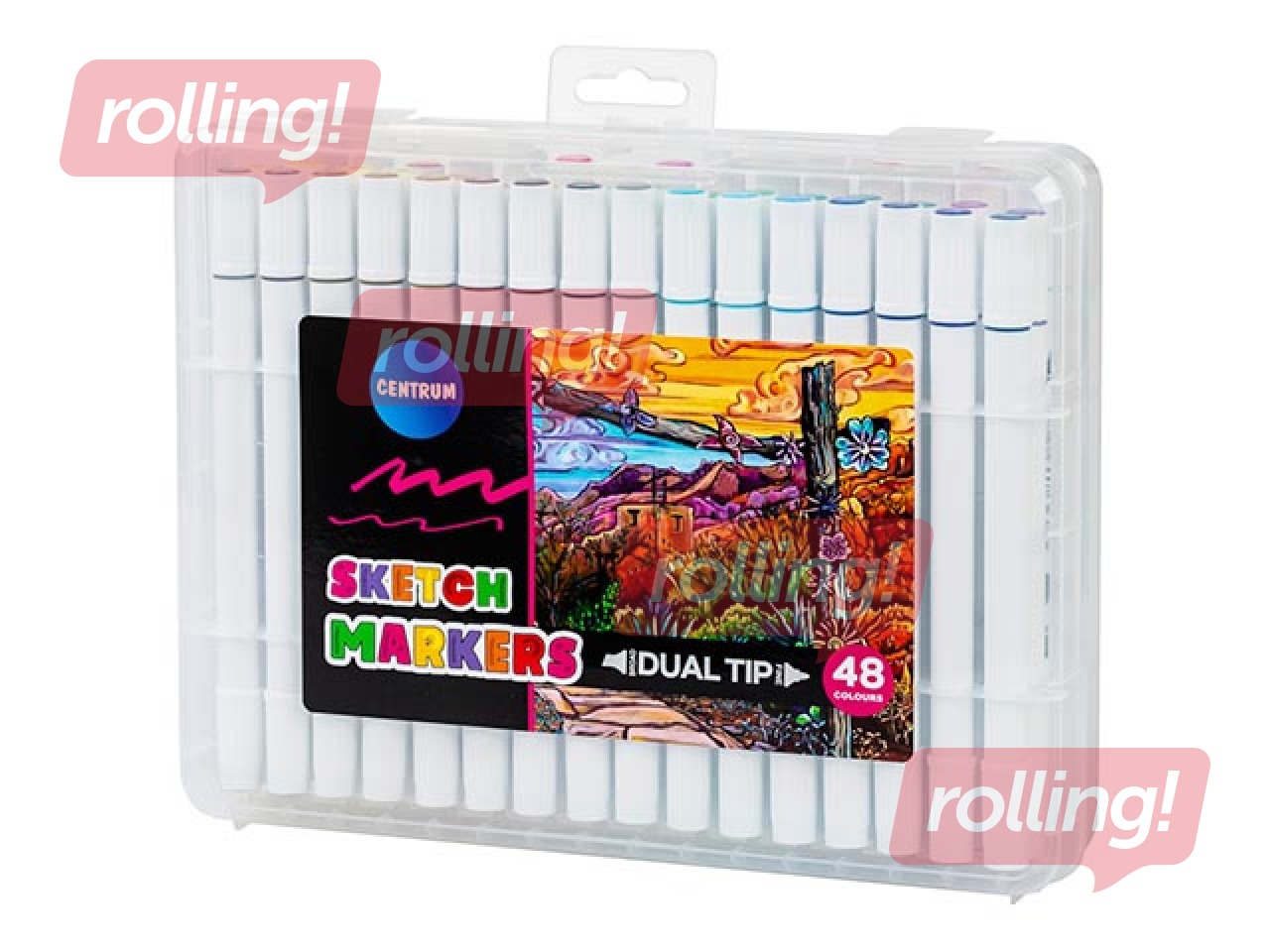 Marķieri skicēšanai un zīmēšanai, divpusējie, 48 krāsas