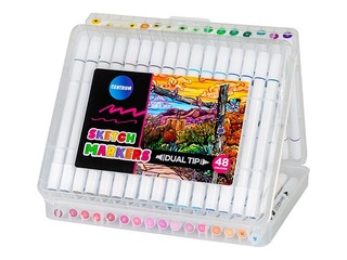 Marķieri skicēšanai un zīmēšanai, divpusējie, 48 krāsas