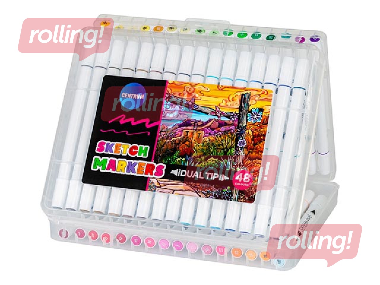 Marķieri skicēšanai un zīmēšanai, divpusējie, 48 krāsas
