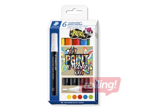 Acrylic paint marker set Staedtler Lumocolor 349, 2,4 mm, 6 colours