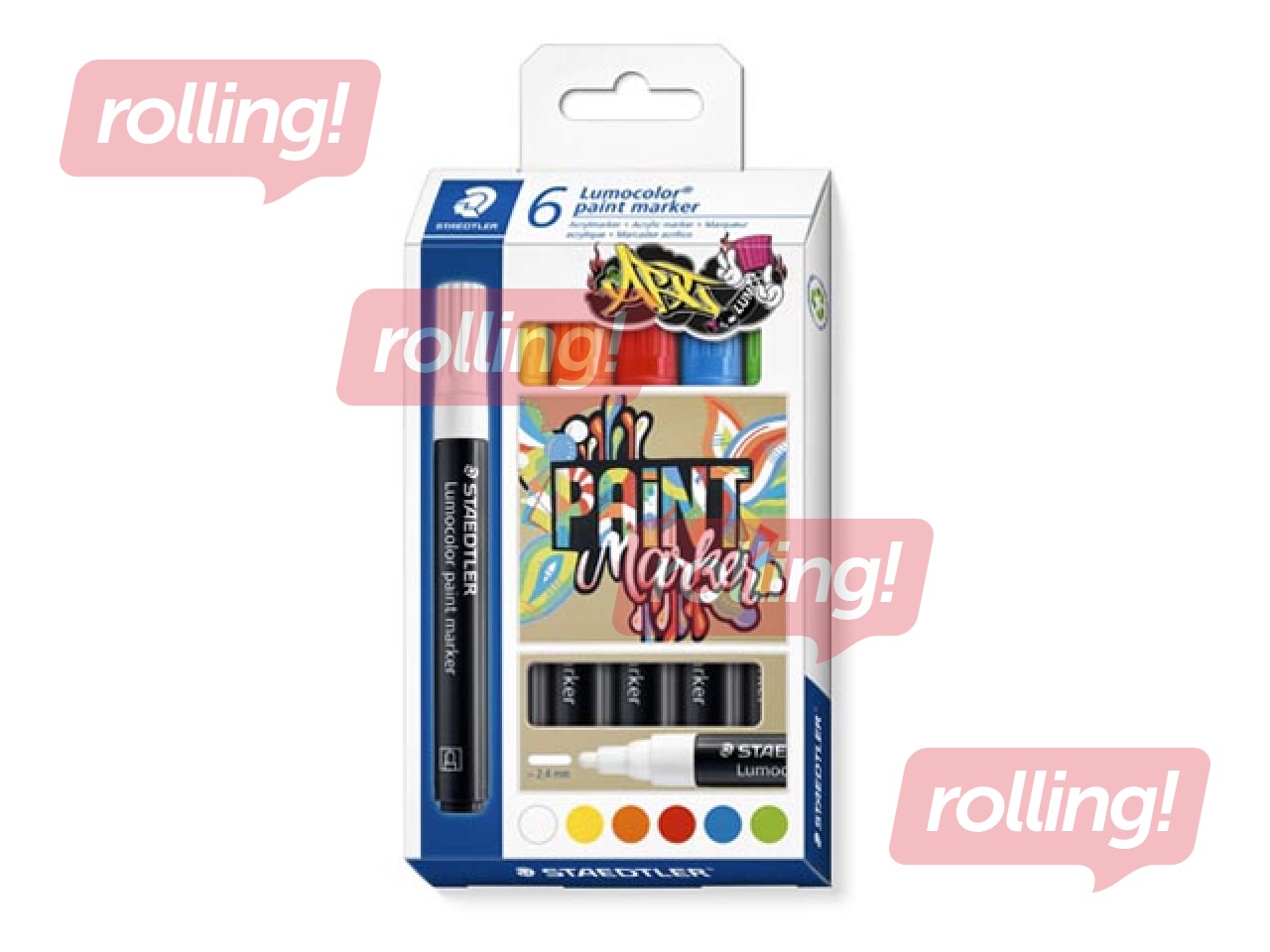 Acrylic paint marker set Staedtler Lumocolor 349, 2,4 mm, 6 colours