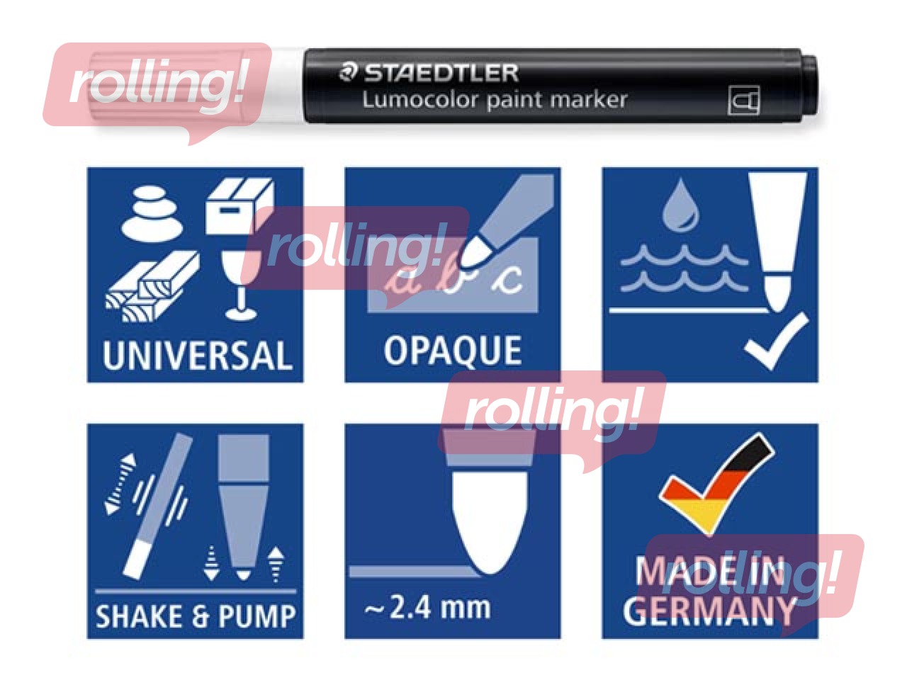 Acrylic paint marker set Staedtler Lumocolor 349, 2,4 mm, 6 colours