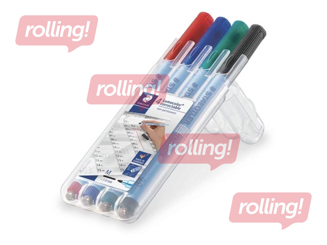 Marķieru komplekts Staedtler Lumocolor 305, dzēšamais, 1mm, 4 krāsas