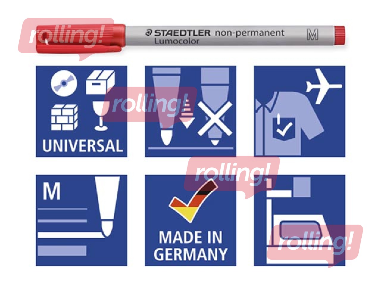 Marķieris Staedtler Lumocolor 315, sarkans, 1mm, nav permanents