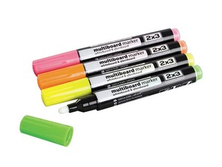 Multiboard markers 2x3 for glassboards, 4 pcs, fluorescent
