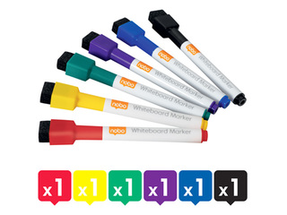 Marķieru komplekts baltajai tāfelei, Nobo, 6 gab., dažādas krāsas