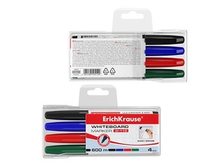 Marķieru komplekts baltajai tāfelei, ErichKrause W-110, apaļš, 4 krāsas + Līgo dāvana!