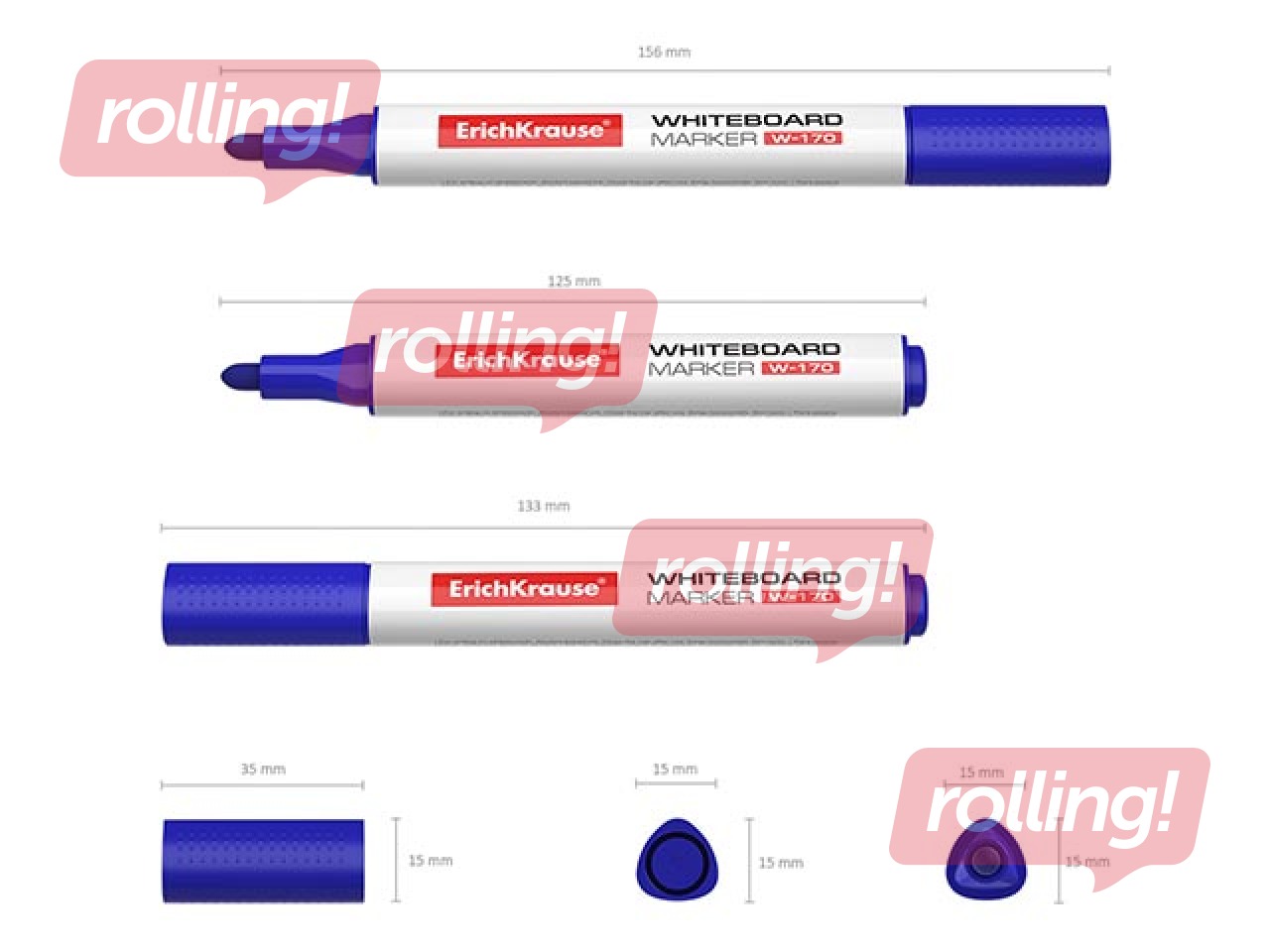 Marķieru komplekts baltajai tāfelei, ErichKrause W-170, trīsstūrveida forma, apaļš, 4 krāsas