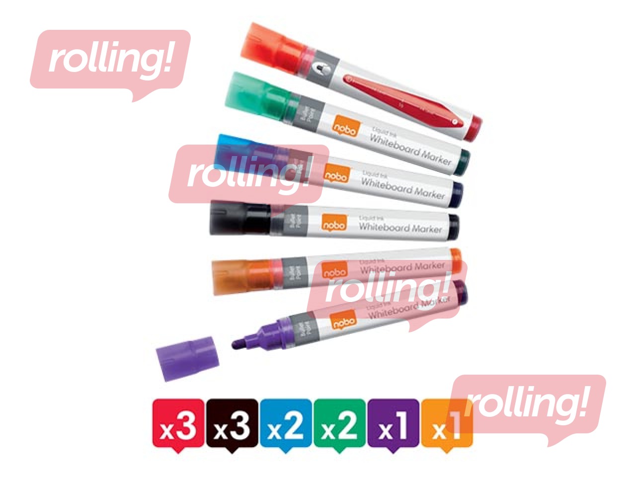 Marķieru komplekts baltajai tāfelei Nobo Liquid, 3 mm, 12 krāsas