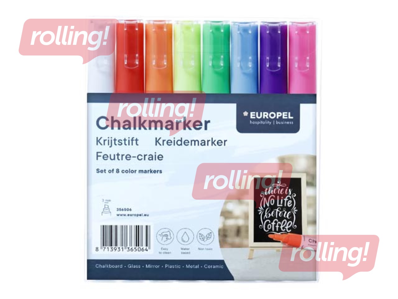 Krīta marķieru komplekts Europel, 3 mm, 8 krāsas